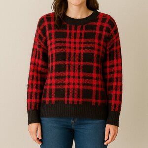 NEW Size Small Plaid Print Sweater Christmas Red Black Soft Brand new wi…